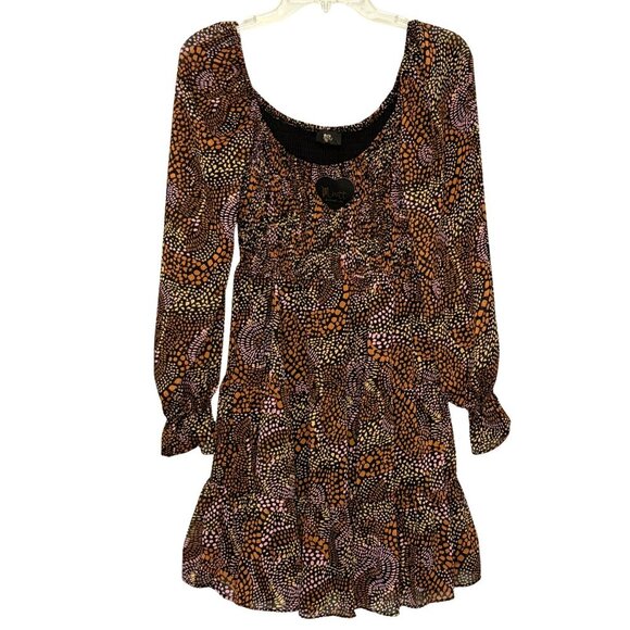 Womens Meritt Abstract Print Smocked Long Sleeve Mini Dress - Size Small - NWT - Picture 2 of 8